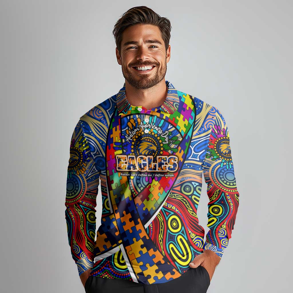 Autism Awareness Australia West Coast Eagles Long Sleeve Polo Shirt Aboriginal Indigenous Art