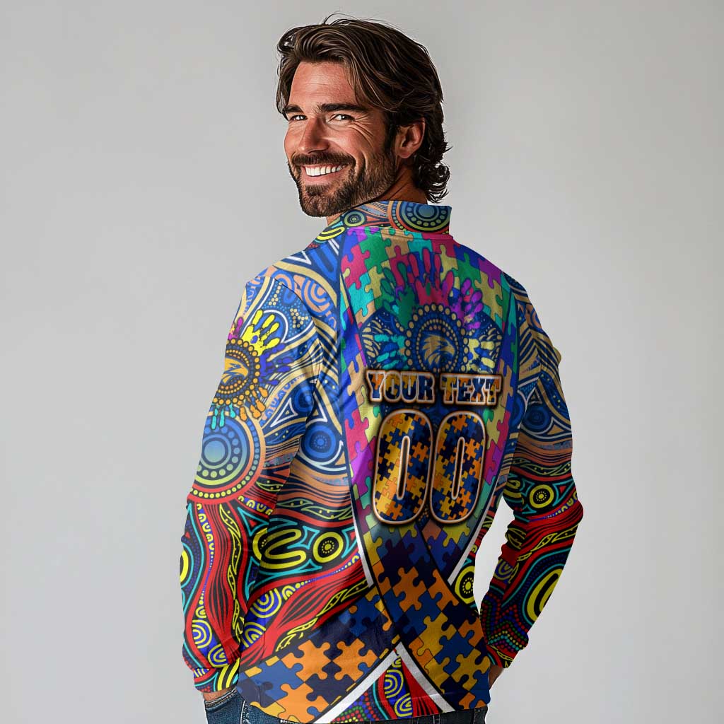 Autism Awareness Australia West Coast Eagles Long Sleeve Polo Shirt Aboriginal Indigenous Art