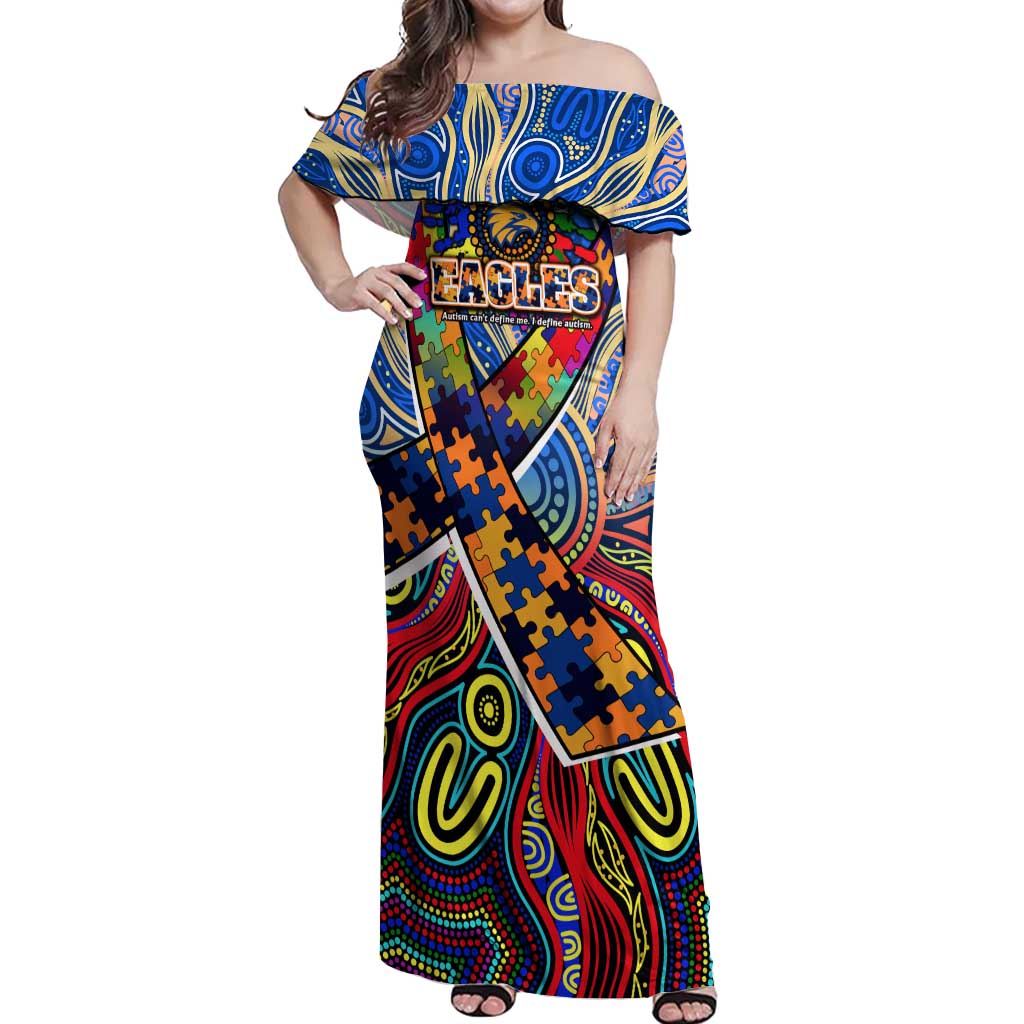 Autism Awareness Australia West Coast Eagles Off Shoulder Maxi Dress Aboriginal Indigenous Art