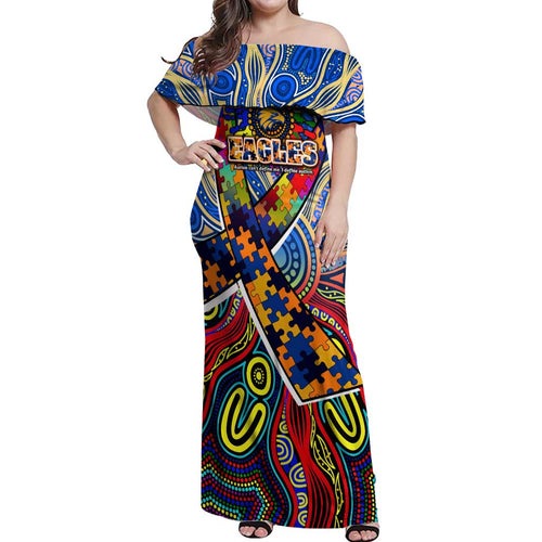Autism Awareness Australia West Coast Eagles Off Shoulder Maxi Dress Aboriginal Indigenous Art