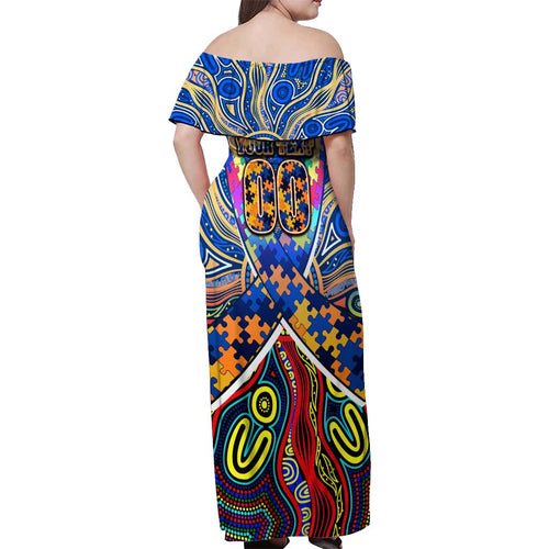 Autism Awareness Australia West Coast Eagles Off Shoulder Maxi Dress Aboriginal Indigenous Art