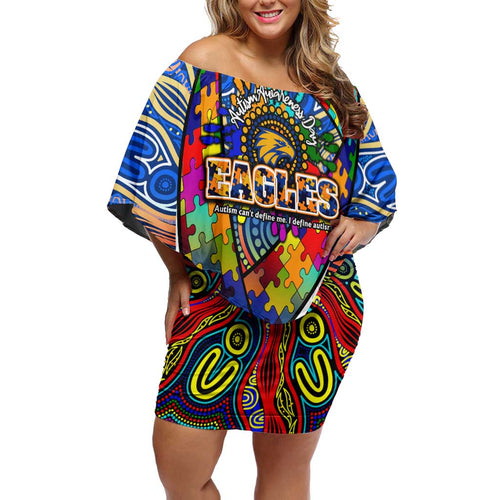 Autism Awareness Australia West Coast Eagles Off Shoulder Short Dress Aboriginal Indigenous Art