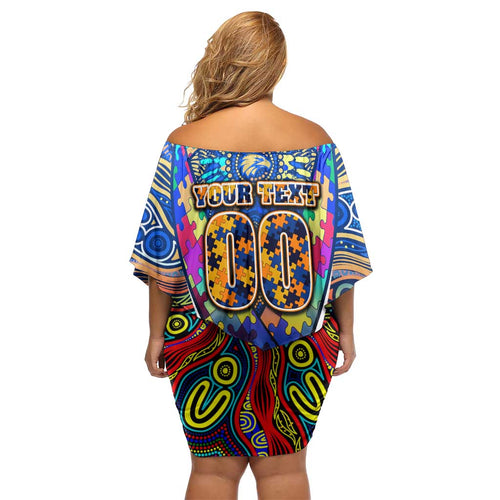 Autism Awareness Australia West Coast Eagles Off Shoulder Short Dress Aboriginal Indigenous Art