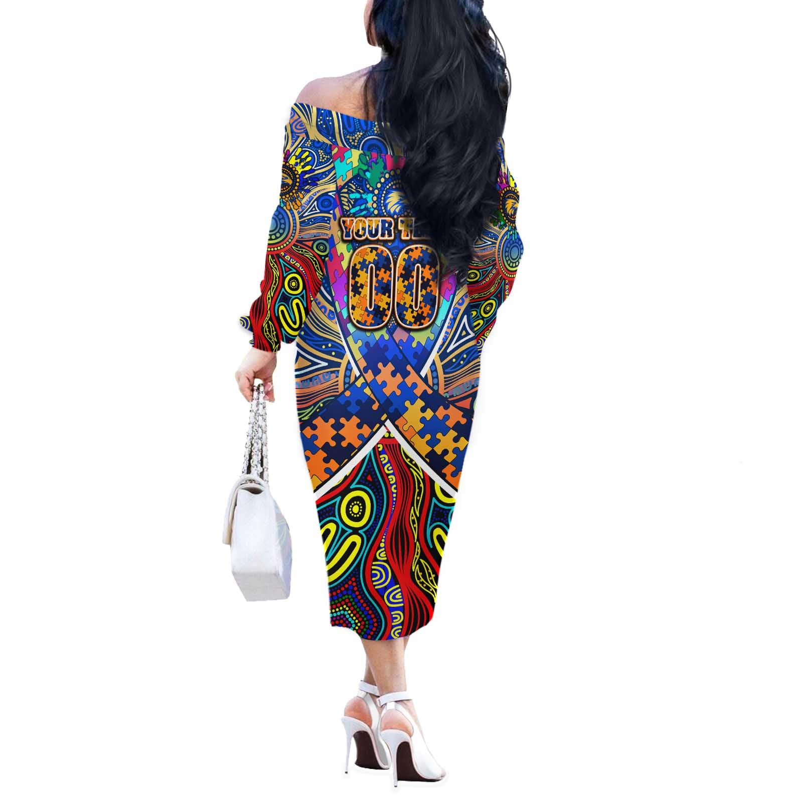 Autism Awareness Australia West Coast Eagles Off The Shoulder Long Sleeve Dress Aboriginal Indigenous Art