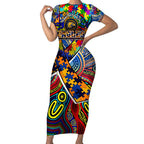 Autism Awareness Australia West Coast Eagles Short Sleeve Bodycon Dress Aboriginal Indigenous Art