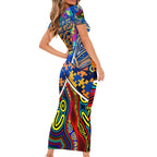 Autism Awareness Australia West Coast Eagles Short Sleeve Bodycon Dress Aboriginal Indigenous Art