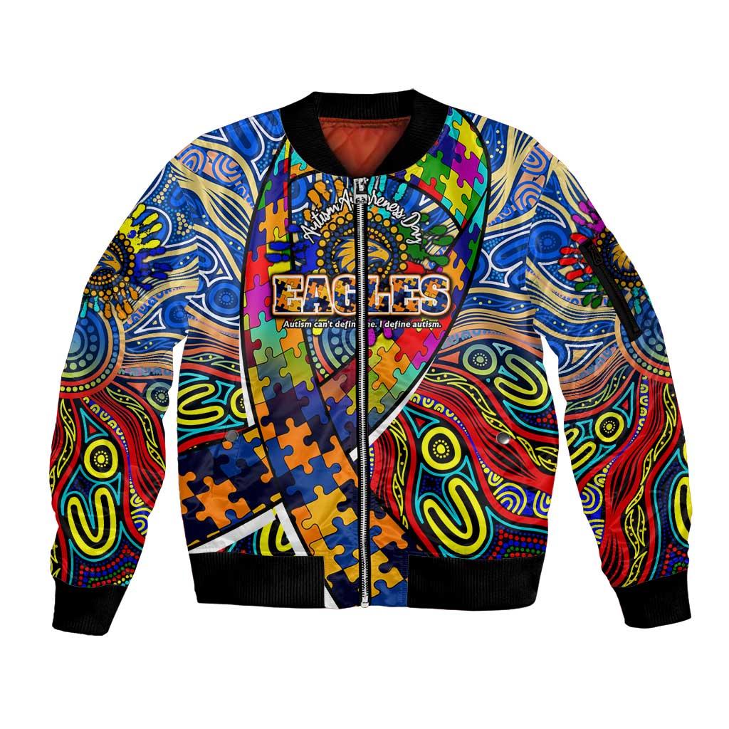 Autism Awareness Australia West Coast Eagles Sleeve Zip Bomber Jacket Aboriginal Indigenous Art