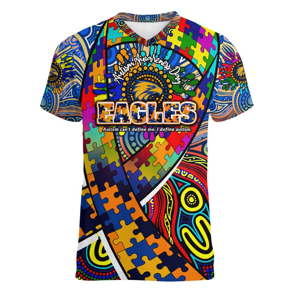 Autism Awareness Australia West Coast Eagles Women V-Neck T-Shirt Aboriginal Indigenous Art