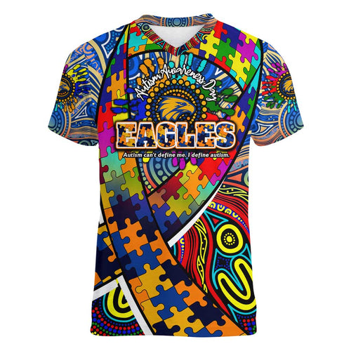 Autism Awareness Australia West Coast Eagles Women V-Neck T-Shirt Aboriginal Indigenous Art