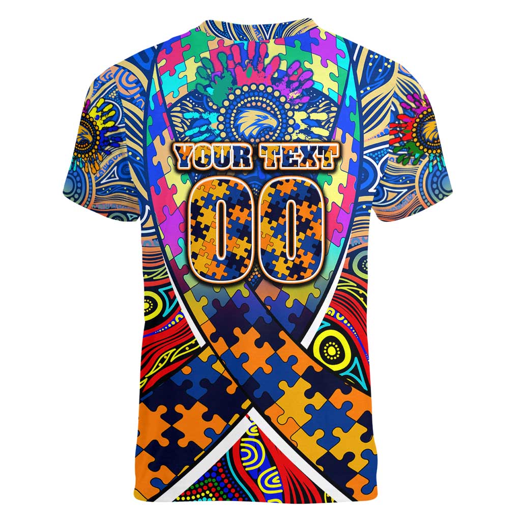 Autism Awareness Australia West Coast Eagles Women V-Neck T-Shirt Aboriginal Indigenous Art