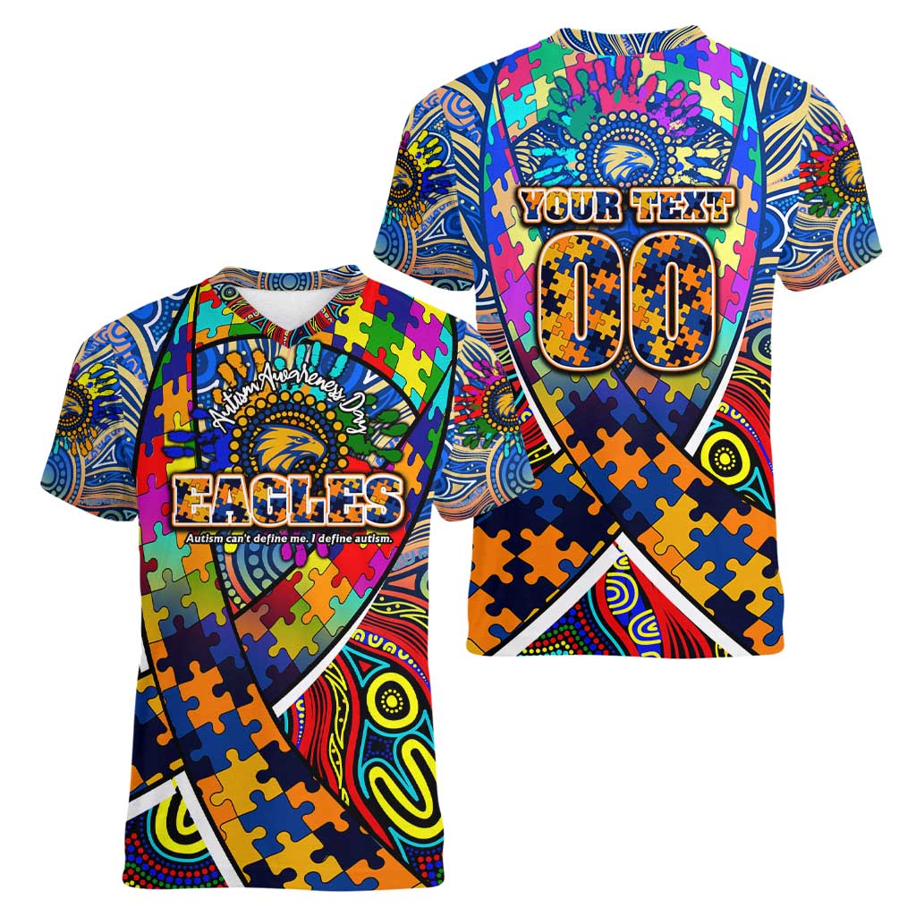 Autism Awareness Australia West Coast Eagles Women V-Neck T-Shirt Aboriginal Indigenous Art