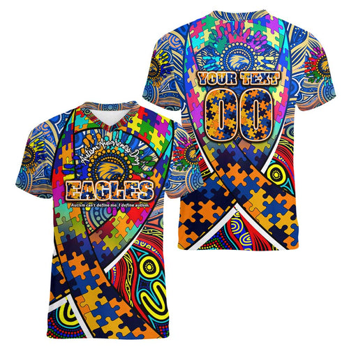 Autism Awareness Australia West Coast Eagles Women V-Neck T-Shirt Aboriginal Indigenous Art