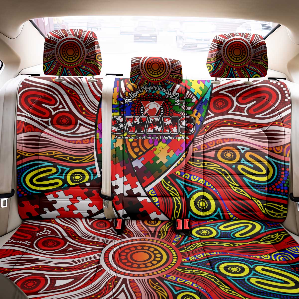 Autism Awareness Australia Sydney Swans Back Car Seat Cover Aboriginal Indigenous Art