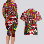 Autism Awareness Australia Sydney Swans Couples Matching Long Sleeve Bodycon Dress and Hawaiian Shirt Aboriginal Indigenous Art