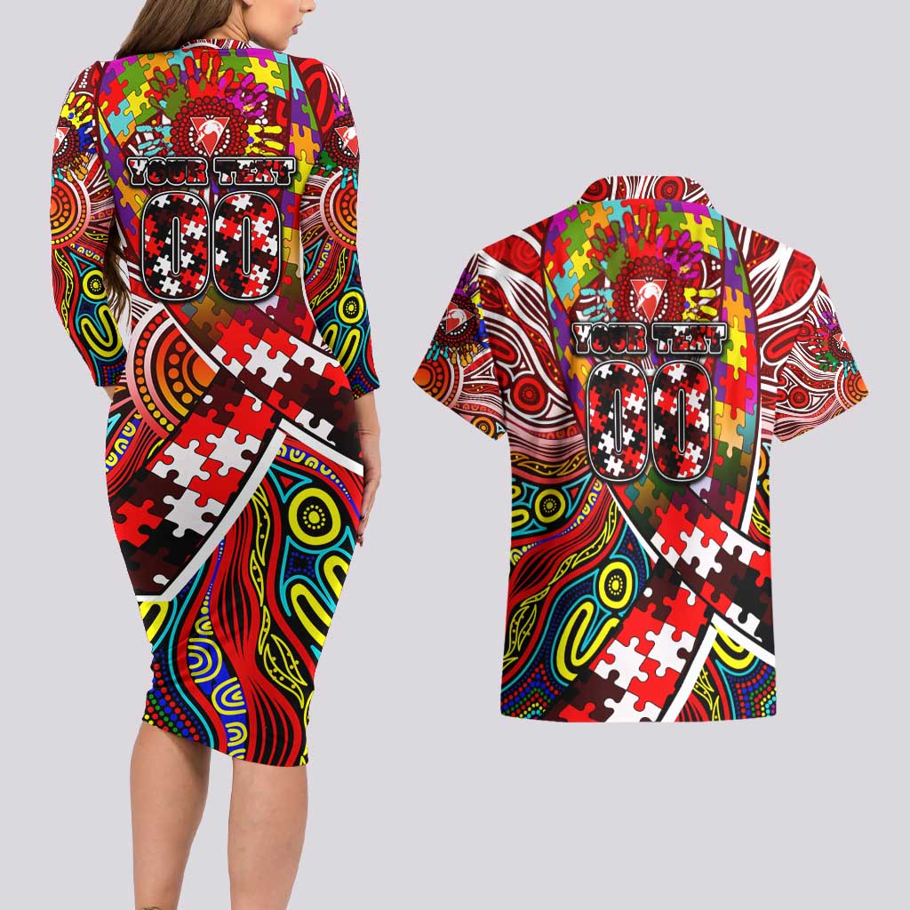 Autism Awareness Australia Sydney Swans Couples Matching Long Sleeve Bodycon Dress and Hawaiian Shirt Aboriginal Indigenous Art