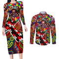 Autism Awareness Australia Sydney Swans Couples Matching Long Sleeve Bodycon Dress and Long Sleeve Button Shirt Aboriginal Indigenous Art