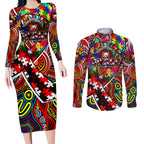 Autism Awareness Australia Sydney Swans Couples Matching Long Sleeve Bodycon Dress and Long Sleeve Button Shirt Aboriginal Indigenous Art