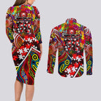 Autism Awareness Australia Sydney Swans Couples Matching Long Sleeve Bodycon Dress and Long Sleeve Button Shirt Aboriginal Indigenous Art