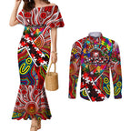 Autism Awareness Australia Sydney Swans Couples Matching Mermaid Dress and Long Sleeve Button Shirt Aboriginal Indigenous Art