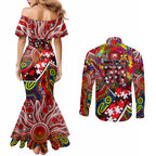 Autism Awareness Australia Sydney Swans Couples Matching Mermaid Dress and Long Sleeve Button Shirt Aboriginal Indigenous Art