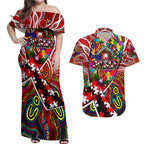 Autism Awareness Australia Sydney Swans Couples Matching Off Shoulder Maxi Dress and Hawaiian Shirt Aboriginal Indigenous Art