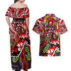 Autism Awareness Australia Sydney Swans Couples Matching Off Shoulder Maxi Dress and Hawaiian Shirt Aboriginal Indigenous Art