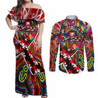 Autism Awareness Australia Sydney Swans Couples Matching Off Shoulder Maxi Dress and Long Sleeve Button Shirt Aboriginal Indigenous Art