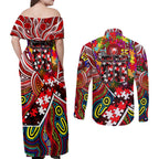 Autism Awareness Australia Sydney Swans Couples Matching Off Shoulder Maxi Dress and Long Sleeve Button Shirt Aboriginal Indigenous Art