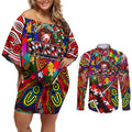 Autism Awareness Australia Sydney Swans Couples Matching Off Shoulder Short Dress and Long Sleeve Button Shirt Aboriginal Indigenous Art