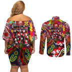 Autism Awareness Australia Sydney Swans Couples Matching Off Shoulder Short Dress and Long Sleeve Button Shirt Aboriginal Indigenous Art