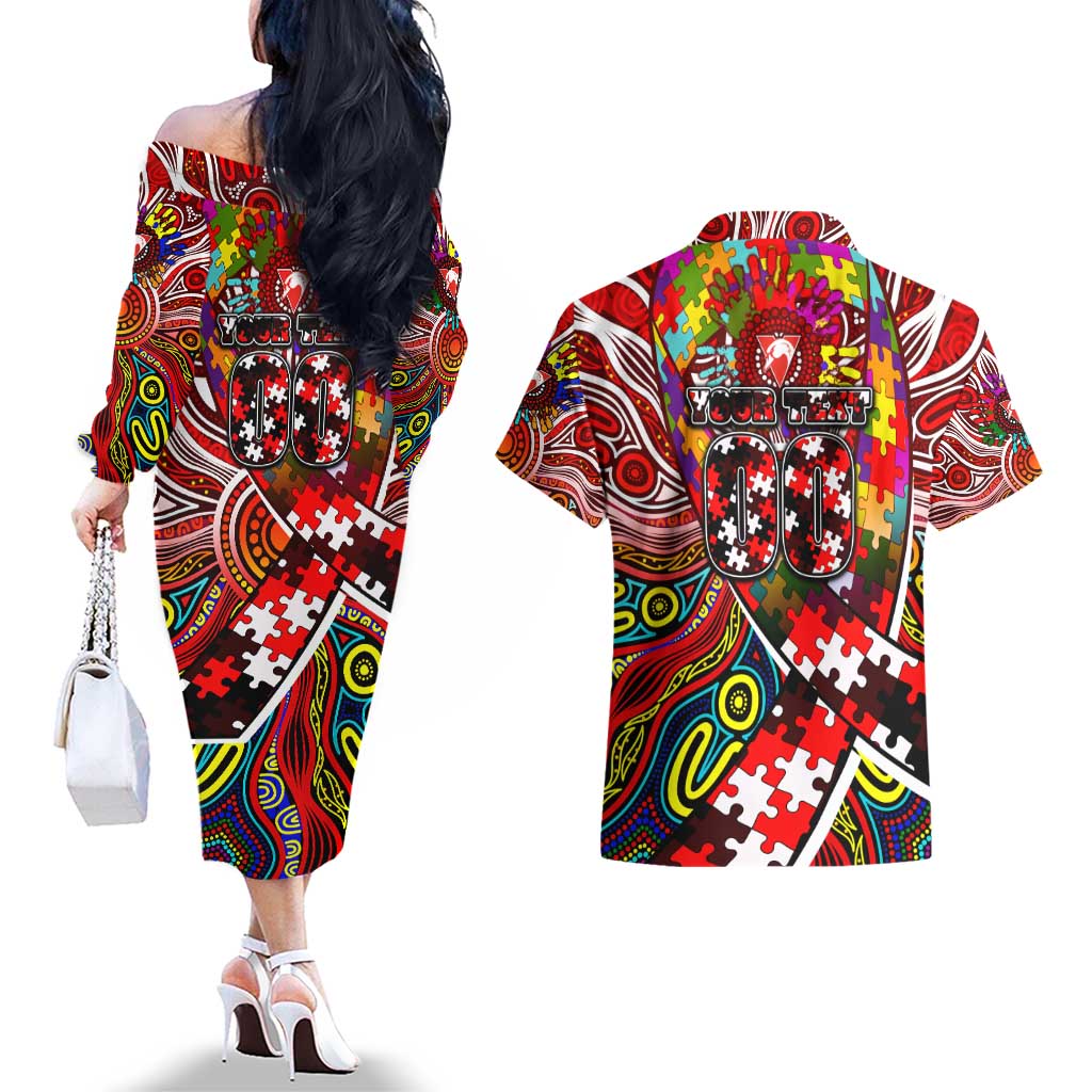 Autism Awareness Australia Sydney Swans Couples Matching Off The Shoulder Long Sleeve Dress and Hawaiian Shirt Aboriginal Indigenous Art
