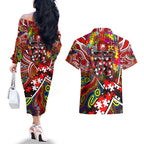 Autism Awareness Australia Sydney Swans Couples Matching Off The Shoulder Long Sleeve Dress and Hawaiian Shirt Aboriginal Indigenous Art