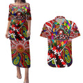 Autism Awareness Australia Sydney Swans Couples Matching Puletasi and Hawaiian Shirt Aboriginal Indigenous Art