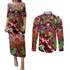 Autism Awareness Australia Sydney Swans Couples Matching Puletasi and Long Sleeve Button Shirt Aboriginal Indigenous Art