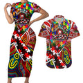 Autism Awareness Australia Sydney Swans Couples Matching Short Sleeve Bodycon Dress and Hawaiian Shirt Aboriginal Indigenous Art