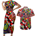 Autism Awareness Australia Sydney Swans Couples Matching Short Sleeve Bodycon Dress and Hawaiian Shirt Aboriginal Indigenous Art