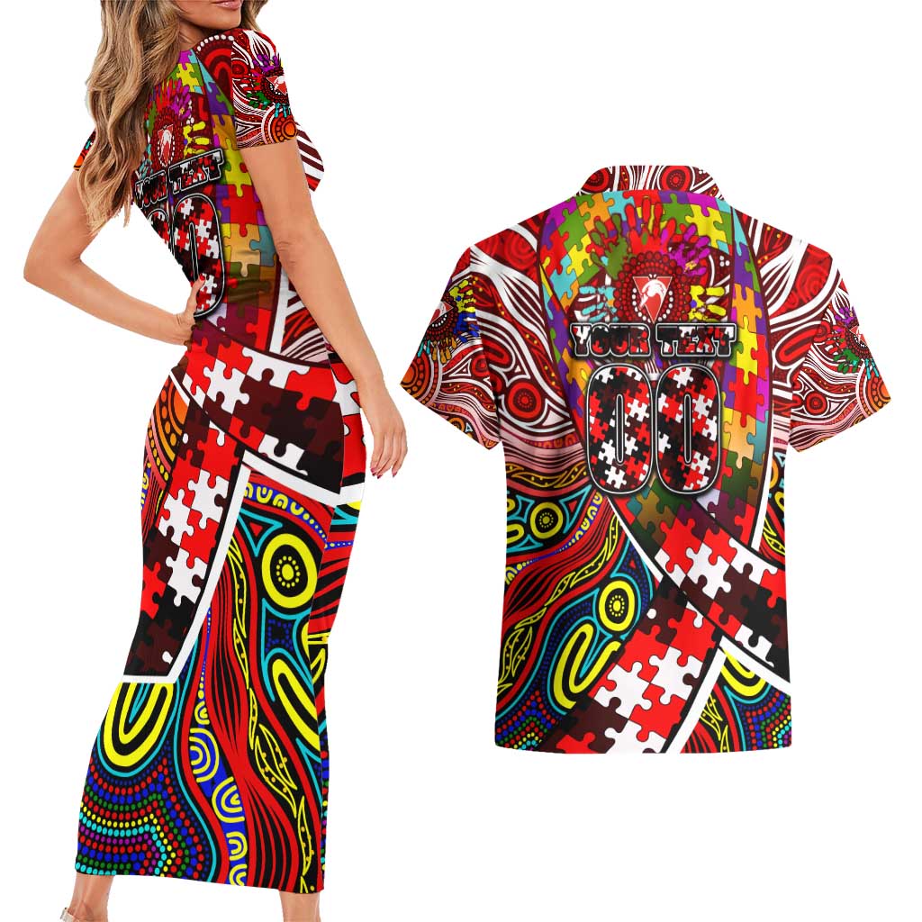 Autism Awareness Australia Sydney Swans Couples Matching Short Sleeve Bodycon Dress and Hawaiian Shirt Aboriginal Indigenous Art