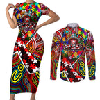 Autism Awareness Australia Sydney Swans Couples Matching Short Sleeve Bodycon Dress and Long Sleeve Button Shirt Aboriginal Indigenous Art