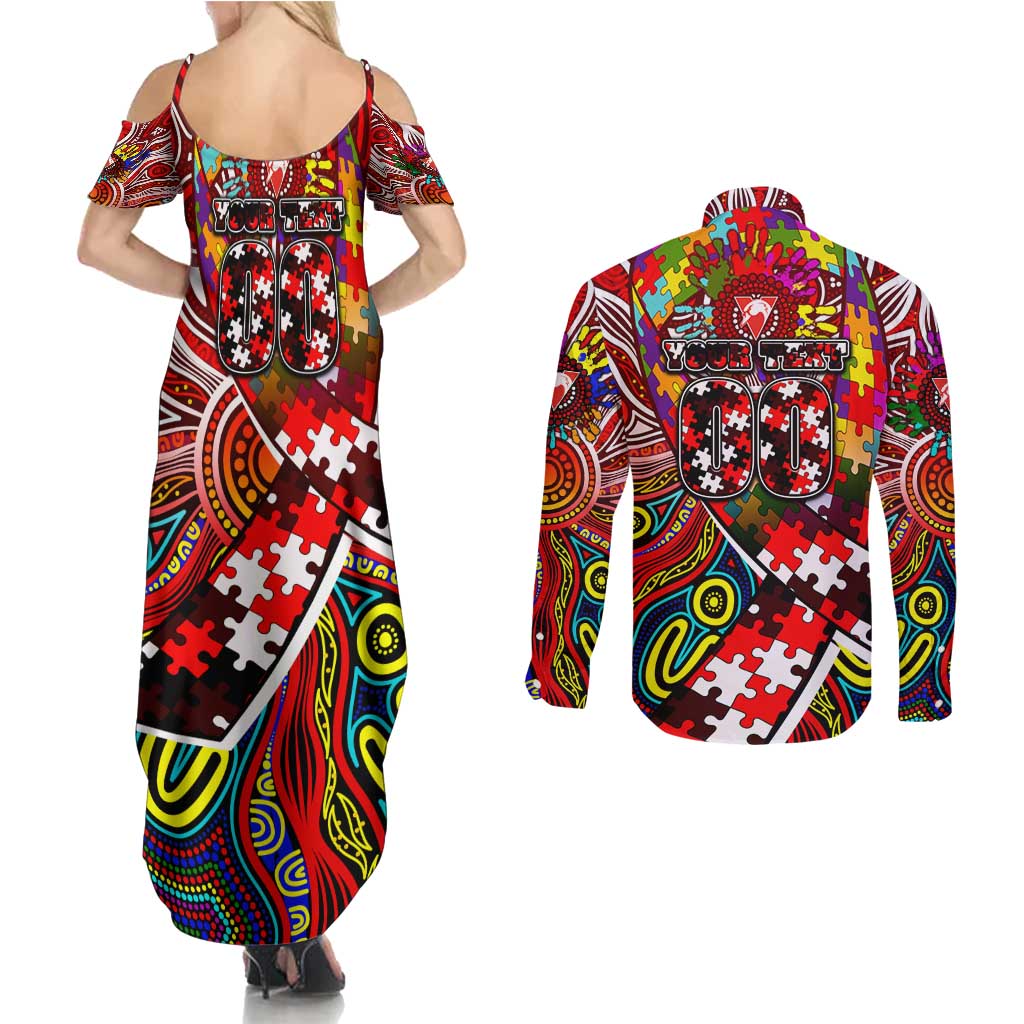 Autism Awareness Australia Sydney Swans Couples Matching Summer Maxi Dress and Long Sleeve Button Shirt Aboriginal Indigenous Art