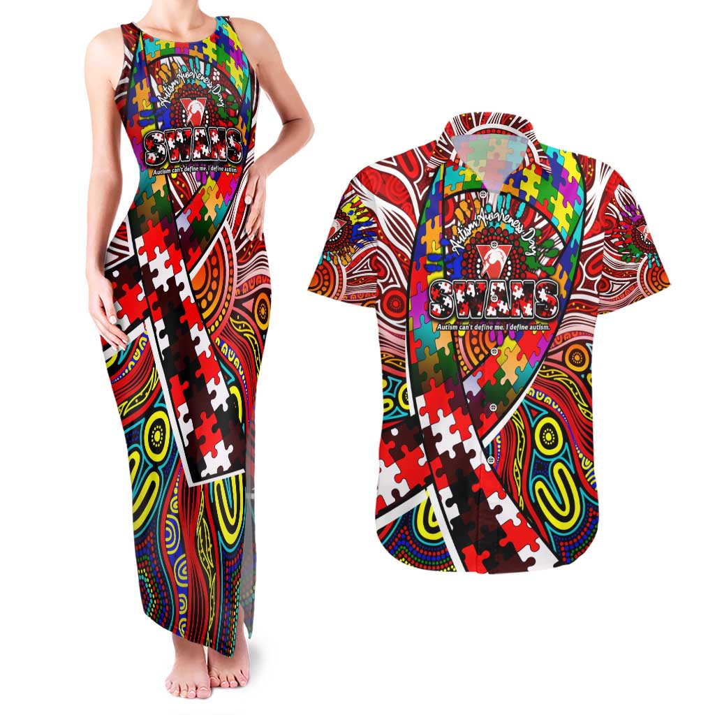 Autism Awareness Australia Sydney Swans Couples Matching Tank Maxi Dress and Hawaiian Shirt Aboriginal Indigenous Art
