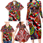 Autism Awareness Australia Sydney Swans Family Matching Long Sleeve Bodycon Dress and Hawaiian Shirt Aboriginal Indigenous Art