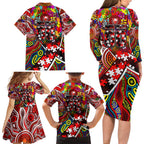 Autism Awareness Australia Sydney Swans Family Matching Long Sleeve Bodycon Dress and Hawaiian Shirt Aboriginal Indigenous Art
