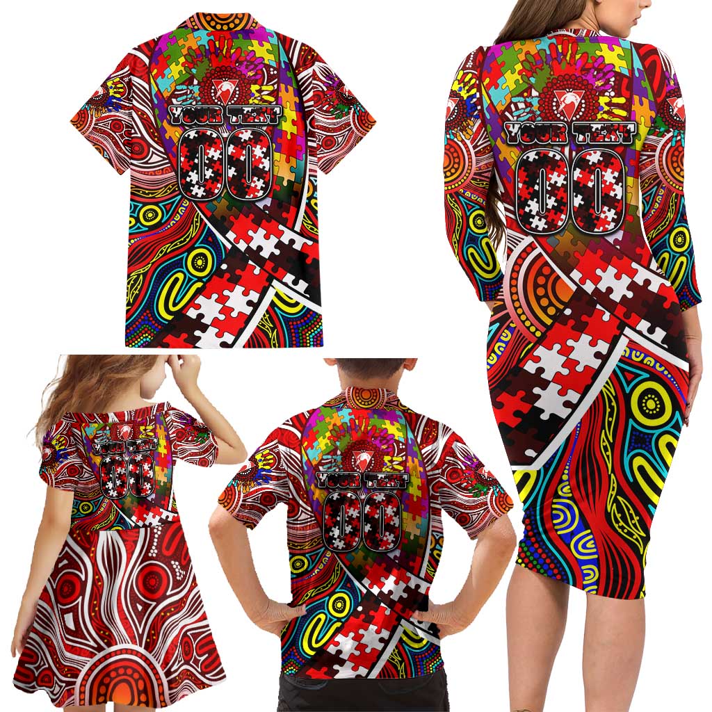Autism Awareness Australia Sydney Swans Family Matching Long Sleeve Bodycon Dress and Hawaiian Shirt Aboriginal Indigenous Art