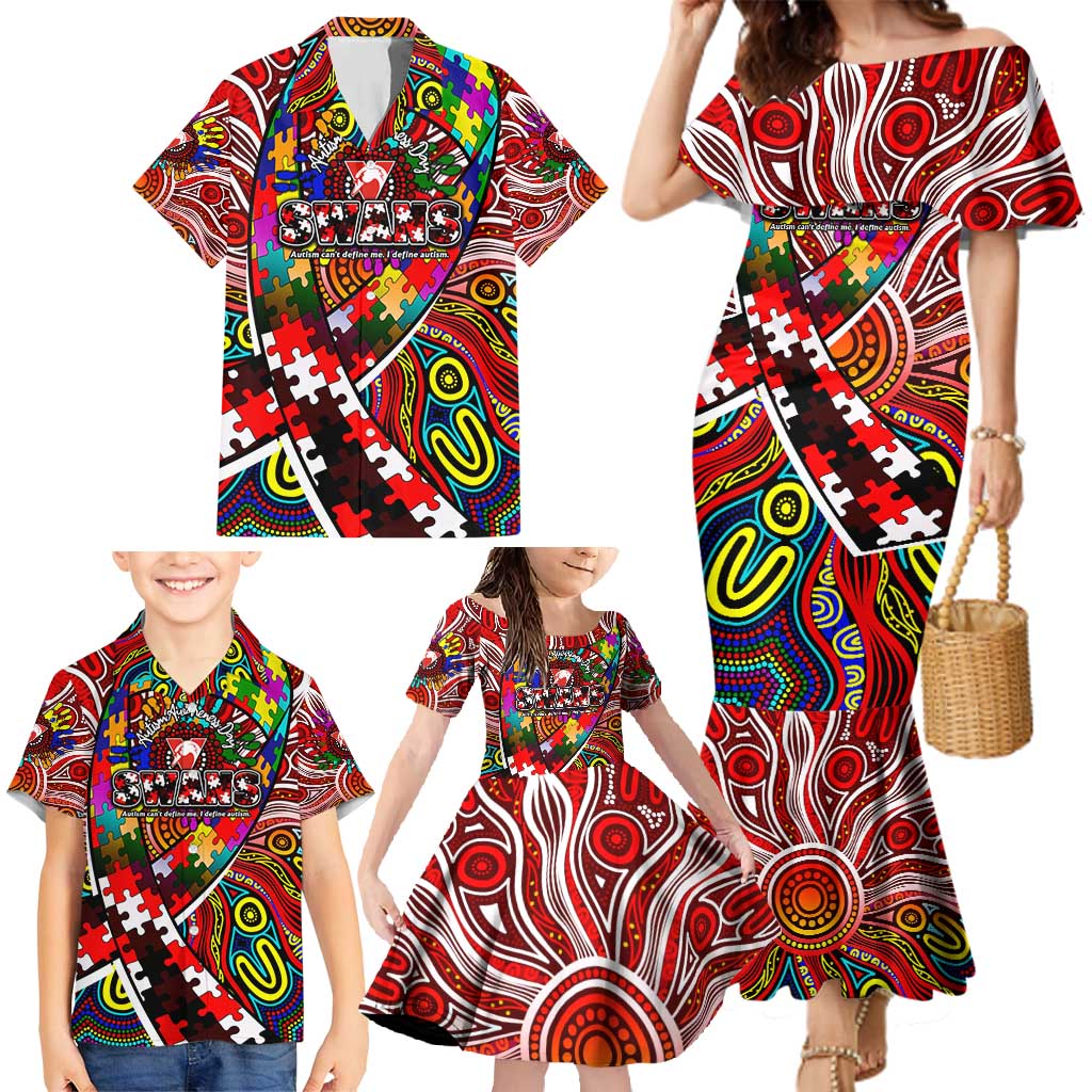 Autism Awareness Australia Sydney Swans Family Matching Mermaid Dress and Hawaiian Shirt Aboriginal Indigenous Art