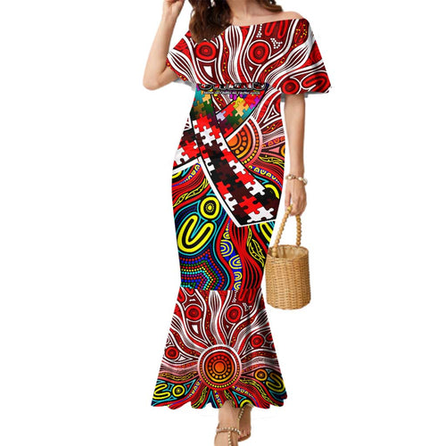 Autism Awareness Australia Sydney Swans Family Matching Mermaid Dress and Hawaiian Shirt Aboriginal Indigenous Art
