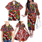 Autism Awareness Australia Sydney Swans Family Matching Off The Shoulder Long Sleeve Dress and Hawaiian Shirt Aboriginal Indigenous Art
