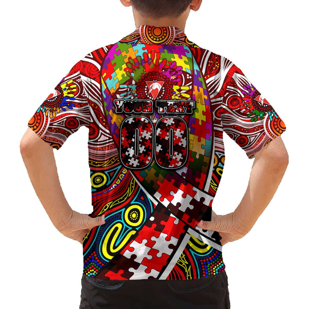 Autism Awareness Australia Sydney Swans Family Matching Off The Shoulder Long Sleeve Dress and Hawaiian Shirt Aboriginal Indigenous Art
