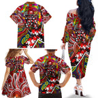 Autism Awareness Australia Sydney Swans Family Matching Off The Shoulder Long Sleeve Dress and Hawaiian Shirt Aboriginal Indigenous Art