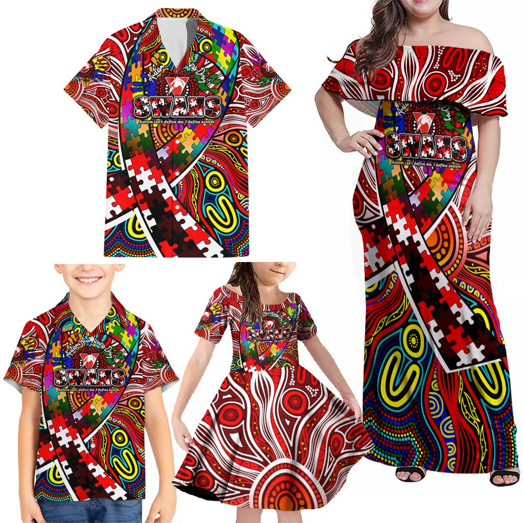 Autism Awareness Australia Sydney Swans Family Matching Off Shoulder Maxi Dress and Hawaiian Shirt Aboriginal Indigenous Art