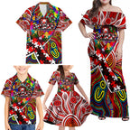 Autism Awareness Australia Sydney Swans Family Matching Off Shoulder Maxi Dress and Hawaiian Shirt Aboriginal Indigenous Art
